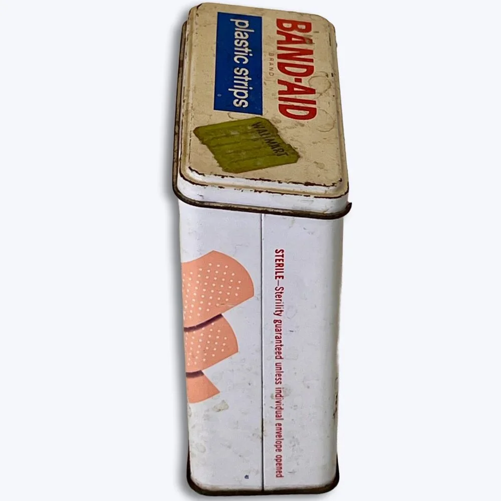 Vintage Band-Aid Tin Box Johnson & Johnson Plastic Strips 1960s Wal-Mart Sticker
